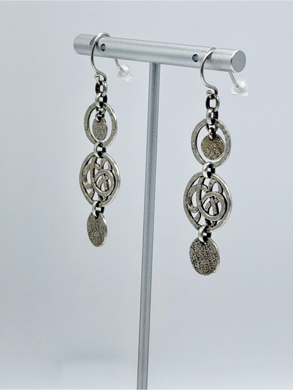 Silpada Hammered Sterling 3-Tiered Discs & Circles Celtic Design Wire Earrings - Picture 6 of 13